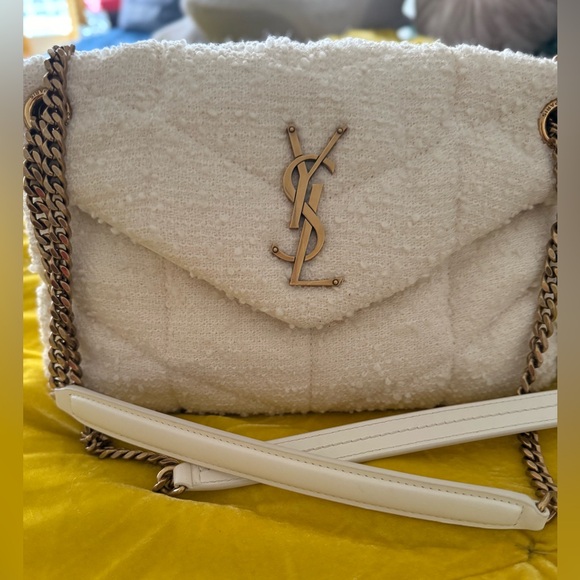Authentic White Tweed YSL with gold Emblem - Picture 1 of 8